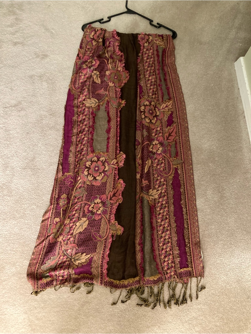 Floral Embroidered Pink & Brown Women's Wrap Scarf